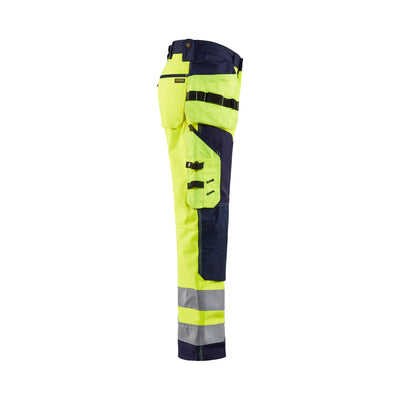 Blaklader 15672517 Hi-Vis Craftsman Softshell Trousers Yellow/Navy Blue Right #colour_yellow-navy-blue
