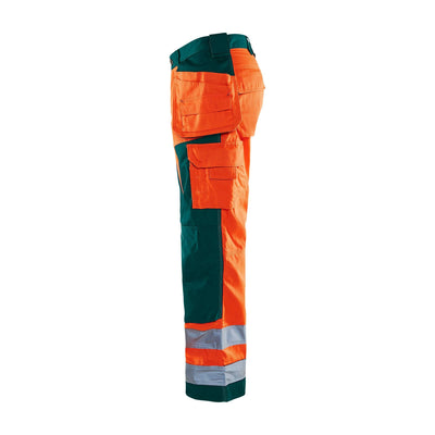 Blaklader 15681811 Hi-Vis Craftsman Trousers Orange/Green Left #colour_orange-green
