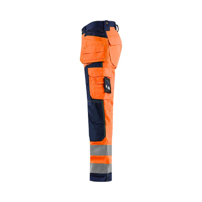 Blaklader 15681811 Hi-Vis Craftsman Trousers Orange/Navy Blue Left #colour_orange-navy-blue