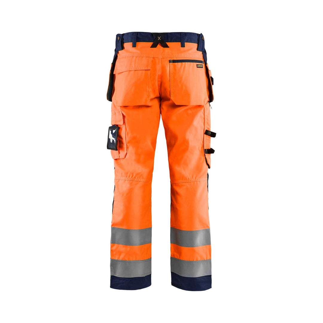 Blaklader 15681811 Hi-Vis Craftsman Trousers Orange/Navy Blue Rear #colour_orange-navy-blue