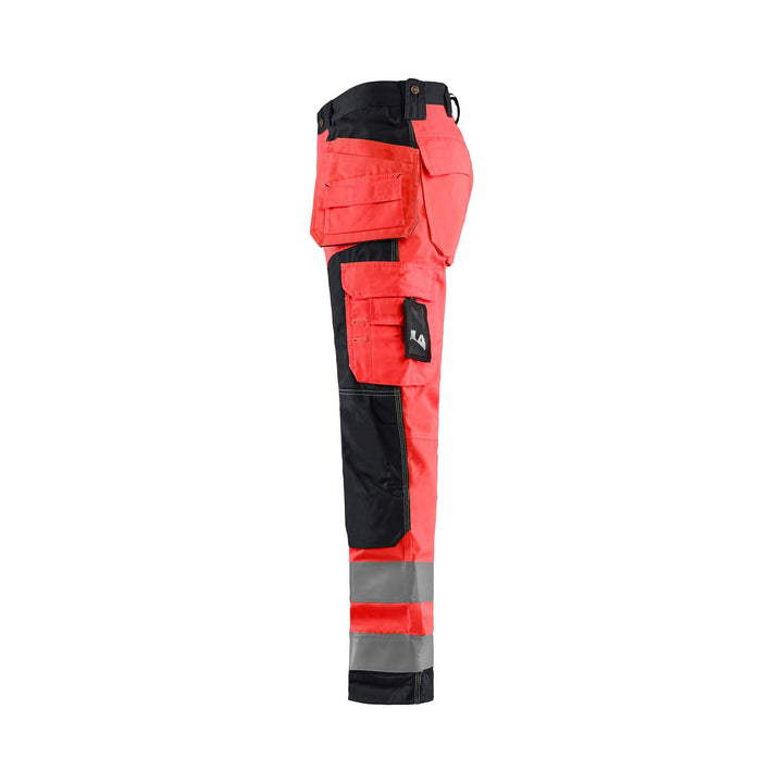 Blaklader 15681811 Hi-Vis Craftsman Trousers Red/Black Left #colour_red-black