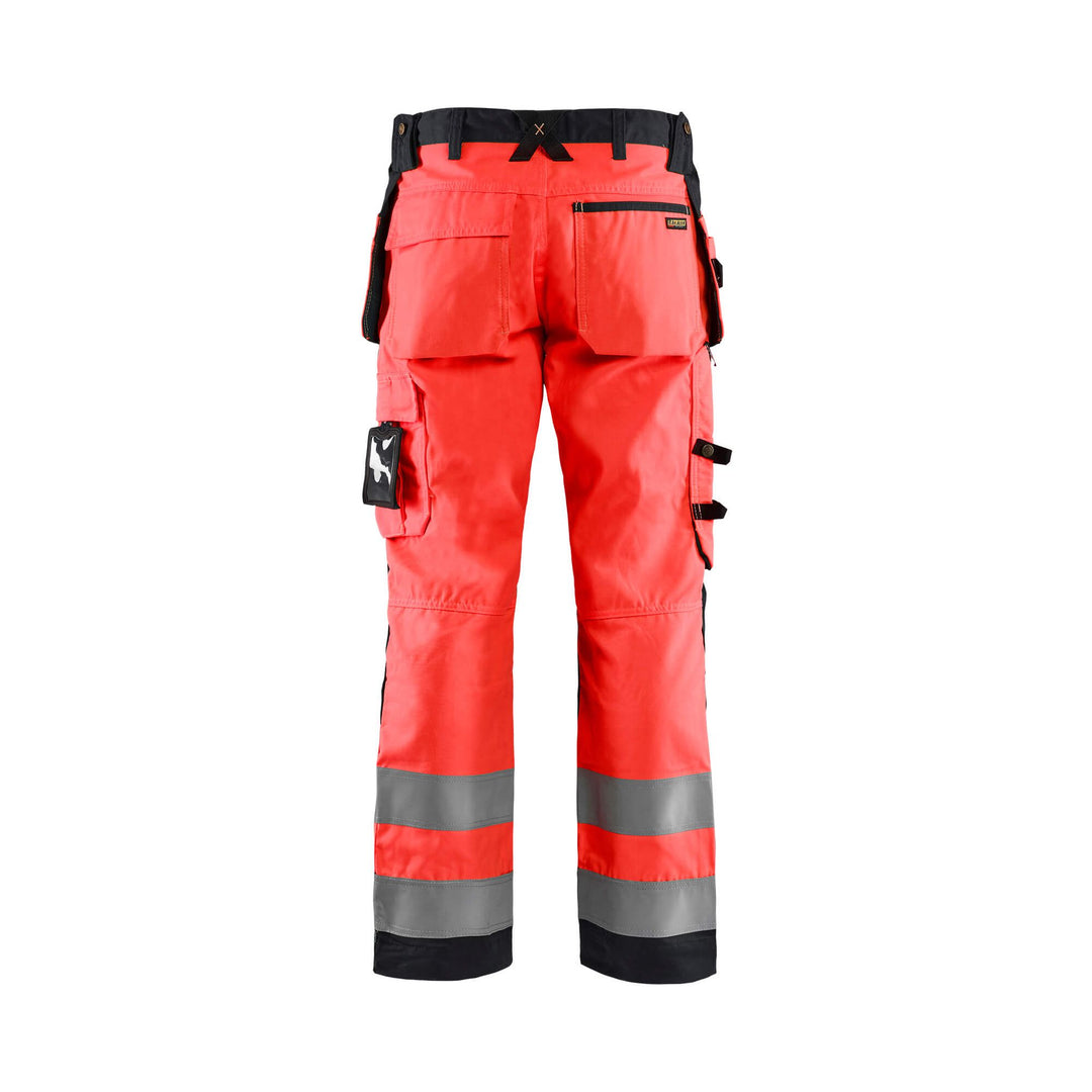 Blaklader 15681811 Hi-Vis Craftsman Trousers Red/Black Rear #colour_red-black