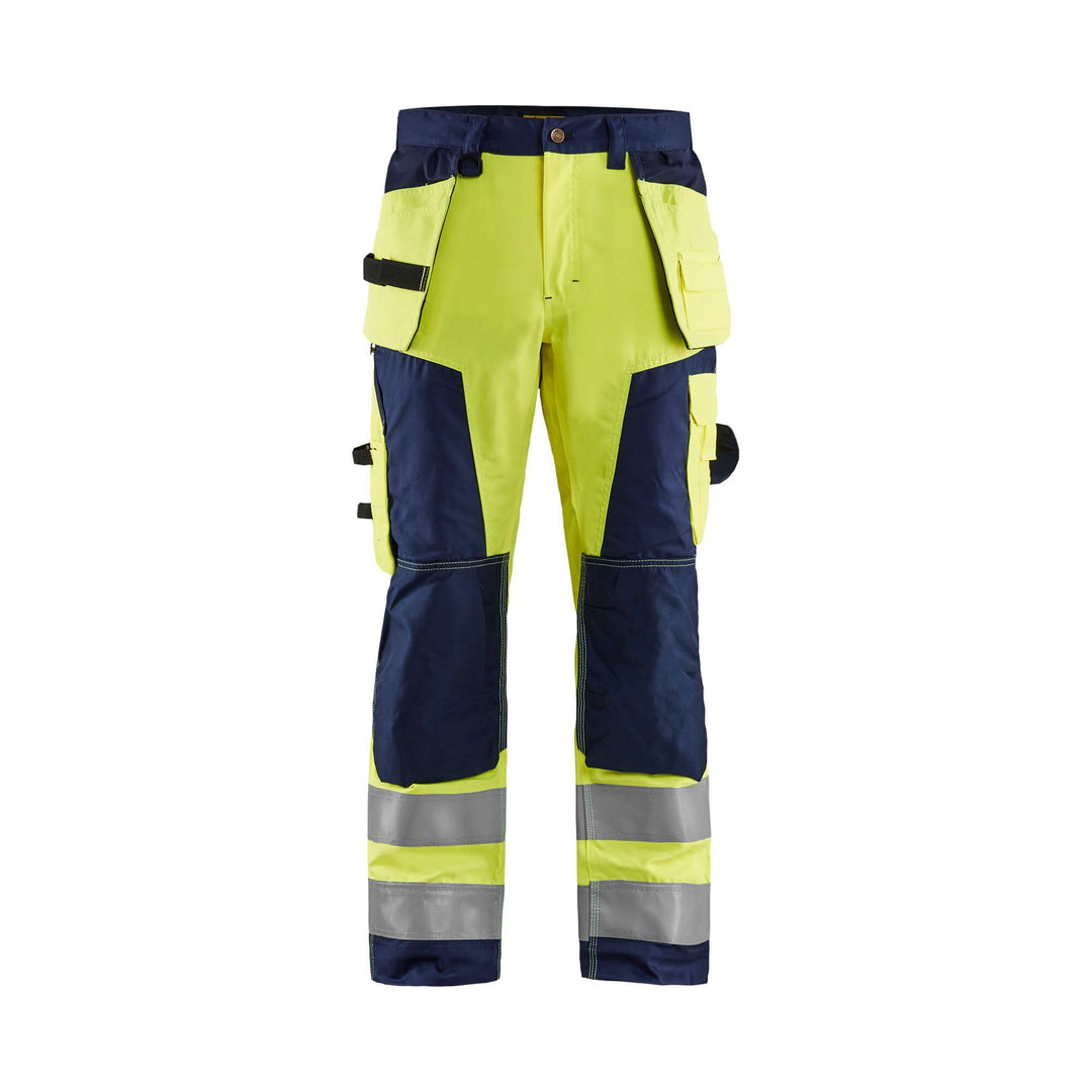 Blaklader 15681811 Hi-Vis Craftsman Trousers Yellow/Navy Blue Main #colour_yellow-navy-blue