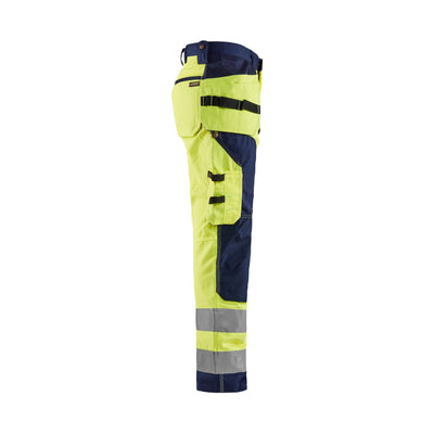 Blaklader 15681811 Hi-Vis Craftsman Trousers Yellow/Navy Blue Right #colour_yellow-navy-blue