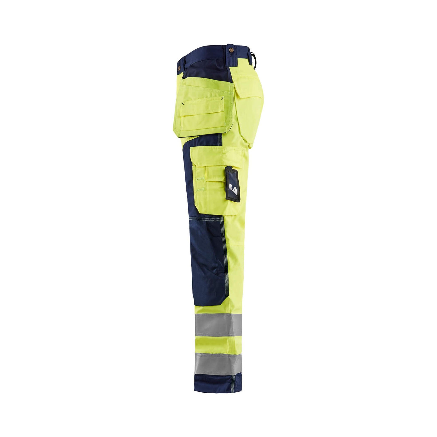Blaklader 15681811 Hi-Vis Craftsman Trousers Yellow/Navy Blue Left #colour_yellow-navy-blue