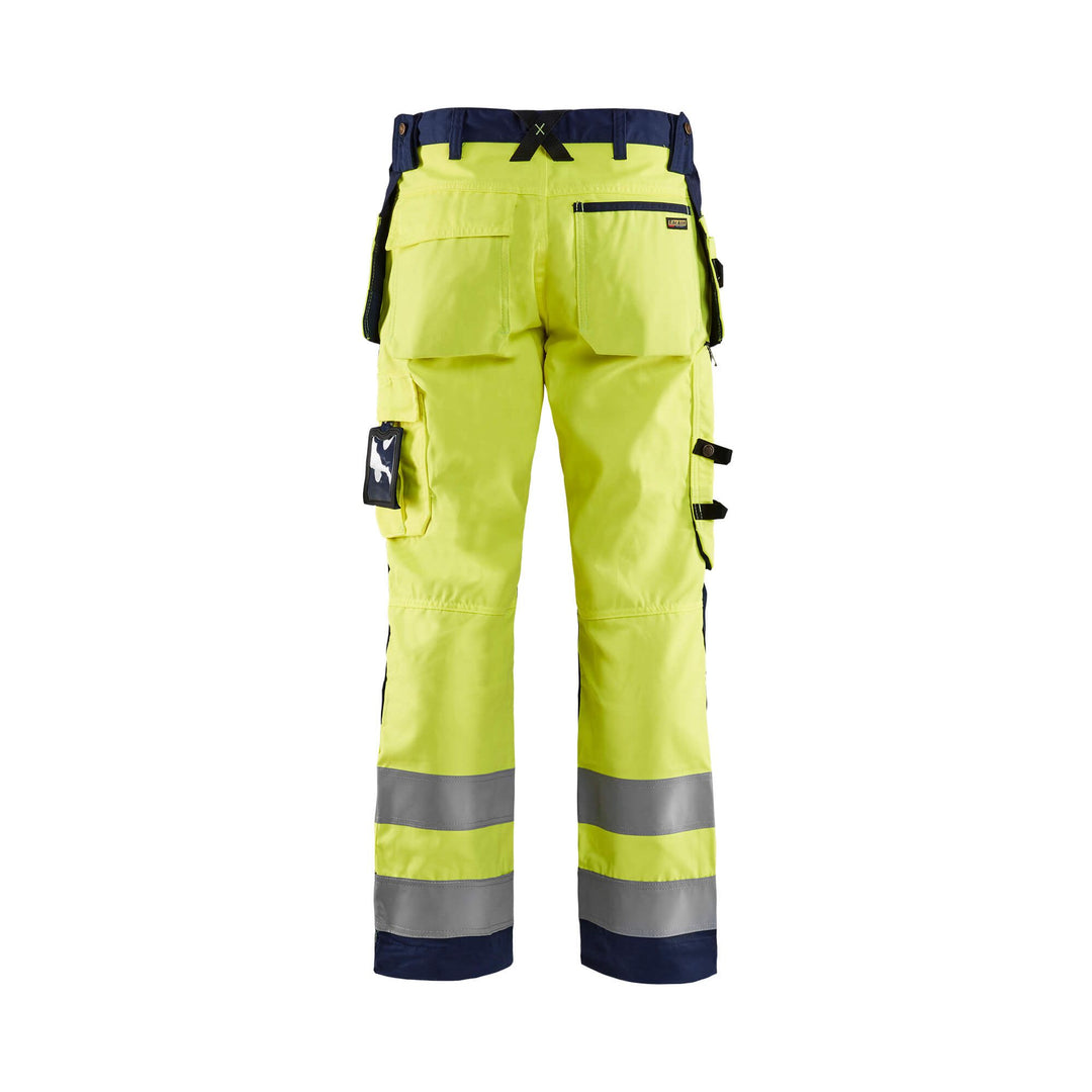 Blaklader 15681811 Hi-Vis Craftsman Trousers Yellow/Navy Blue Rear #colour_yellow-navy-blue