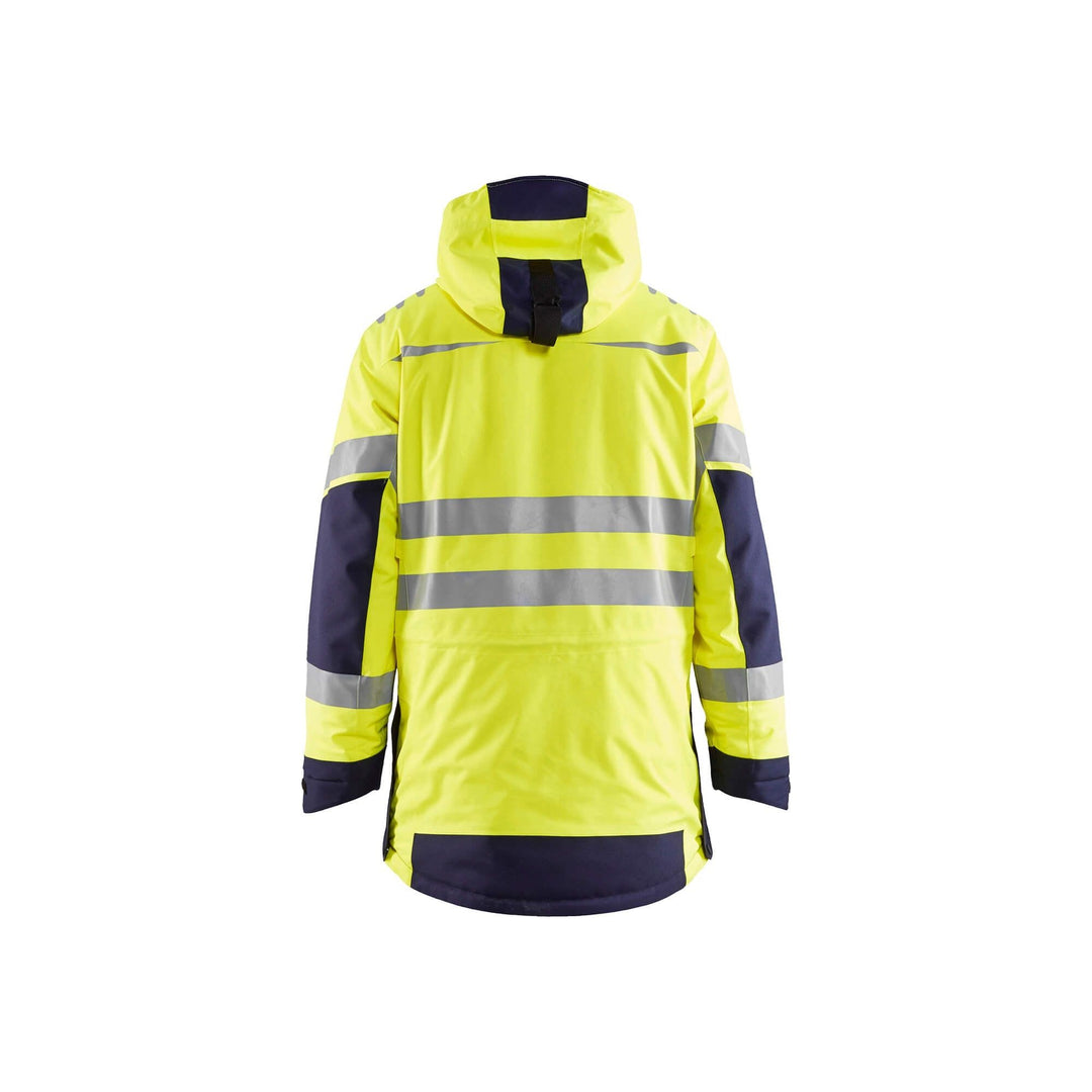 Blaklader 44691921 Hi-Vis Evolution Parka Jacket Yellow/Navy Blue Rear #colour_yellow-navy-blue