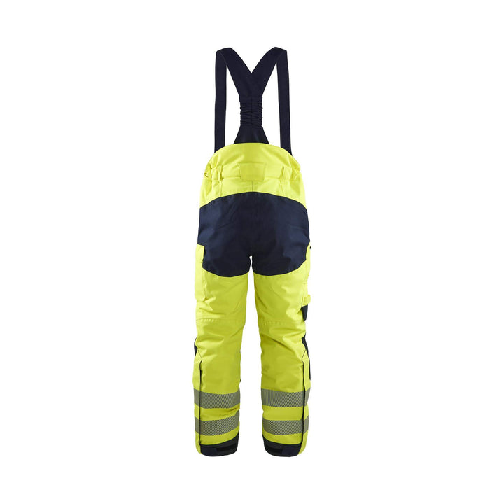 Blaklader 18171534 Hi-Vis Flame Retardant Winter Bib Overall Multinorm Metal Free Yellow/Navy Blue Rear #colour_yellow-navy-blue