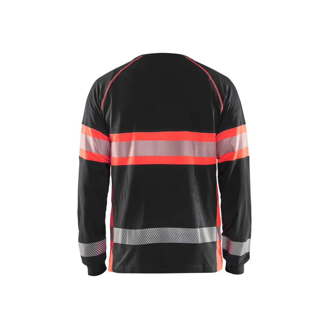 Blaklader 35101030 Hi-Vis Long Sleeved T-Shirt Black/Red Rear #colour_black-red