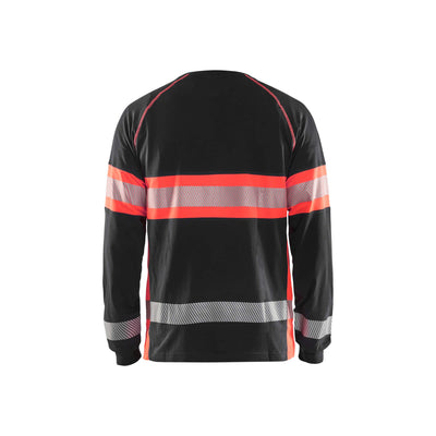 Blaklader 35101030 Hi-Vis Long Sleeved T-Shirt Black/Red Rear #colour_black-red