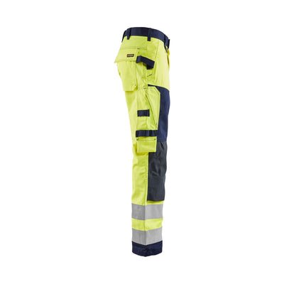 Blaklader 15781514 Hi-Vis Multinorm Craftsman Trousers Yellow/Navy Blue Left #colour_yellow-navy-blue