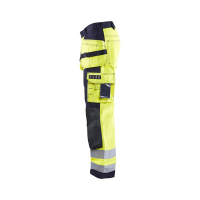 Blaklader 15791514 Hi-Vis Multinorm Craftsman Trousers Yellow/Navy Blue Left #colour_yellow-navy-blue