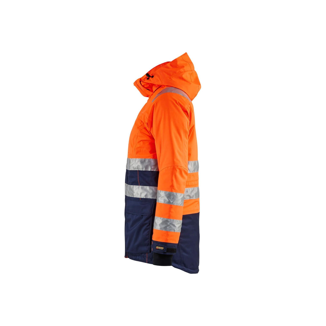 Blaklader 44721987 Hi-Vis Parka Jacket Orange/Navy Blue Left #colour_orange-navy-blue