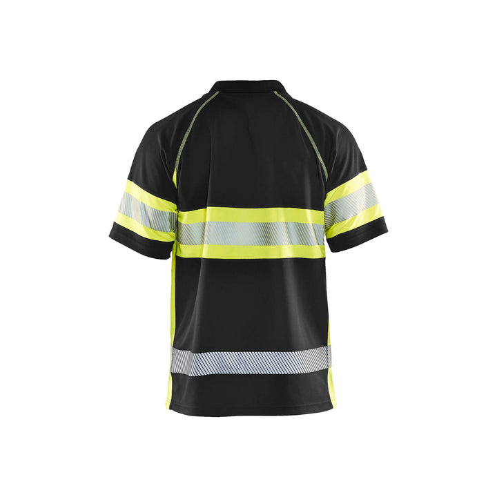 Blaklader 33381051 Hi-Vis Polo Shirt Black/Hi-Vis Yellow Rear #colour_black-hi-vis-yellow