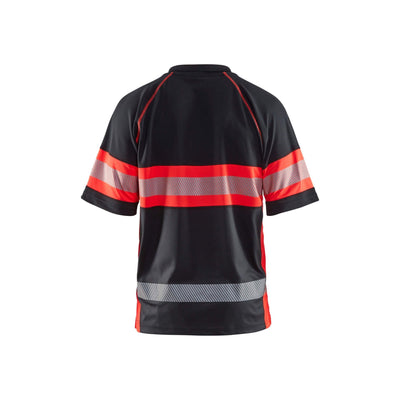 Blaklader 33381051 Hi-Vis Polo Shirt Black/Red Rear #colour_black-red