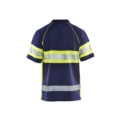 Blaklader 33381051 Hi-Vis Polo Shirt Navy Blue/Hi-Vis Yellow Rear #colour_navy-blue-hi-vis-yellow