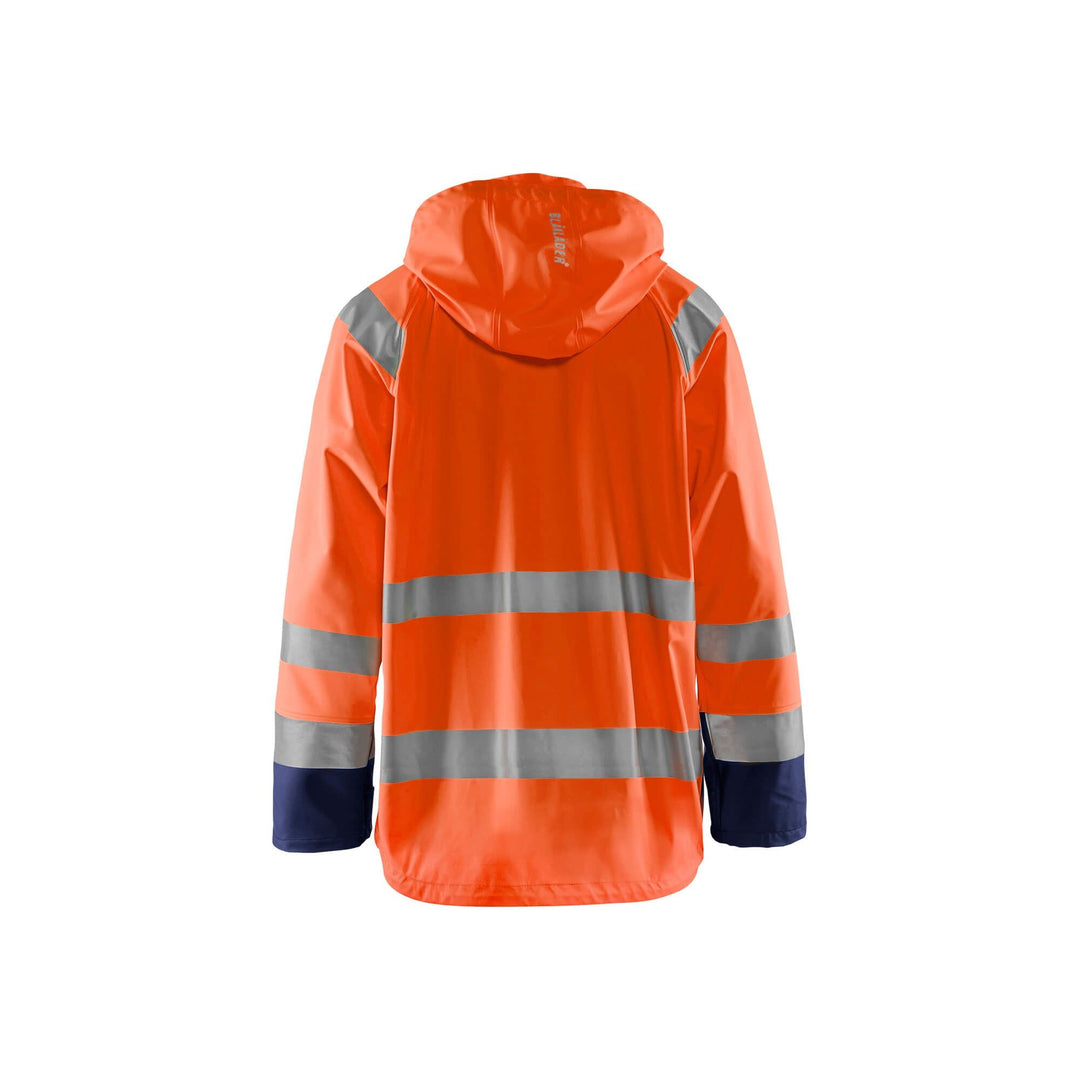 Blaklader 43232000 Hi-Vis Rain Jacket Orange/Navy Blue Rear #colour_orange-navy-blue