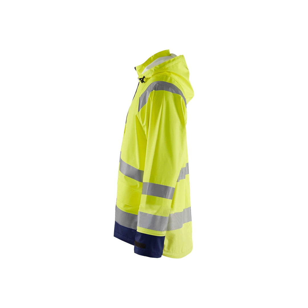 Blaklader 43232000 Hi-Vis Rain Jacket Yellow/Navy Blue Left #colour_yellow-navy-blue