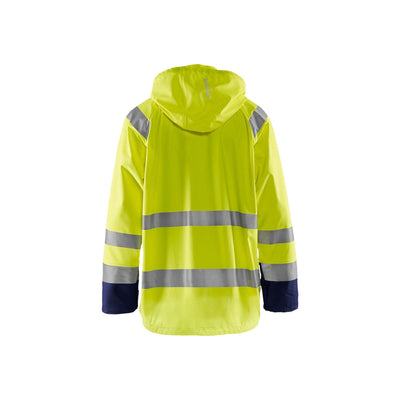 Blaklader 43232000 Hi-Vis Rain Jacket Yellow/Navy Blue Rear #colour_yellow-navy-blue