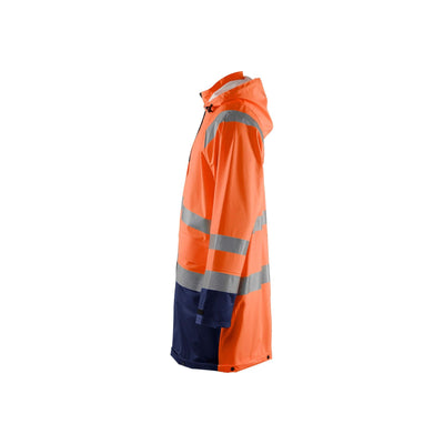 Blaklader 43242000 Hi-Vis Rain Jacket Orange/Navy Blue Left #colour_orange-navy-blue