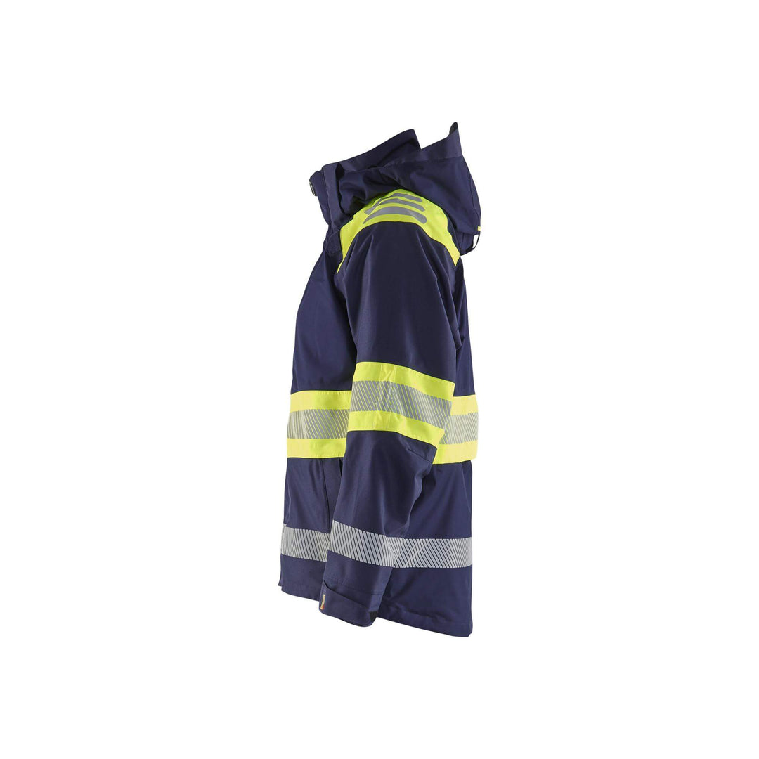 Blaklader 44201977 Hi-Vis Shell Jacket Navy Blue/Hi-Vis Yellow Left #colour_navy-blue-hi-vis-yellow