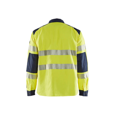 Blaklader 32391517 Hi-Vis Shirt Flame-Retardant Multinorm Yellow/Navy Blue Rear #colour_yellow-navy-blue