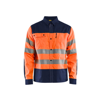 Blaklader 32551817 Hi-Vis Shirt Reflective Orange/Navy Blue Main #colour_orange-navy-blue