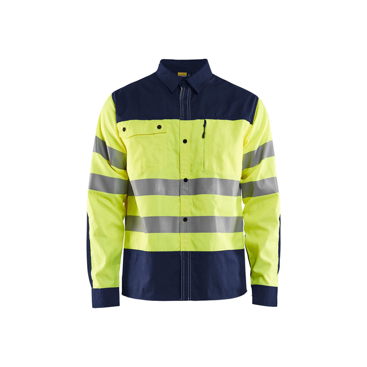 Blaklader 32551817 Hi-Vis Shirt Reflective Yellow/Navy Blue Main #colour_yellow-navy-blue