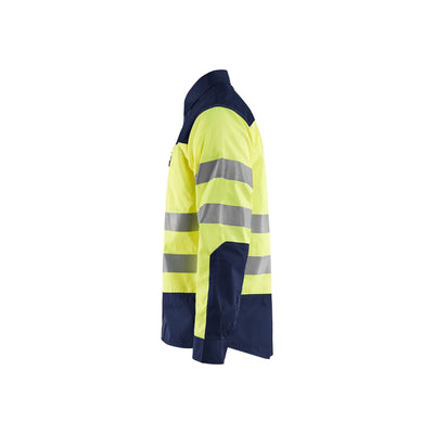Blaklader 32551817 Hi-Vis Shirt Reflective Yellow/Navy Blue Left #colour_yellow-navy-blue