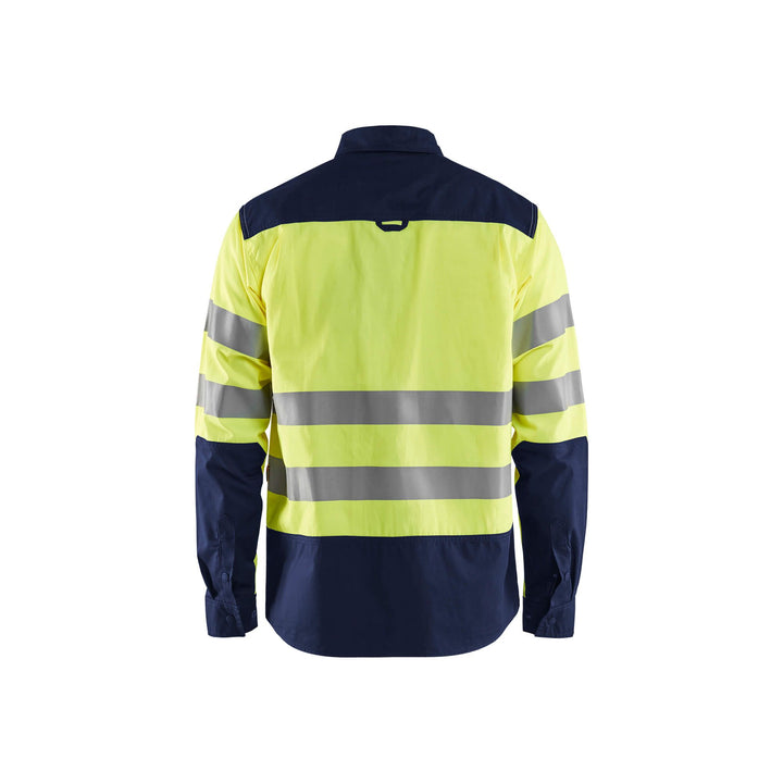 Blaklader 32551817 Hi-Vis Shirt Reflective Yellow/Navy Blue Rear #colour_yellow-navy-blue