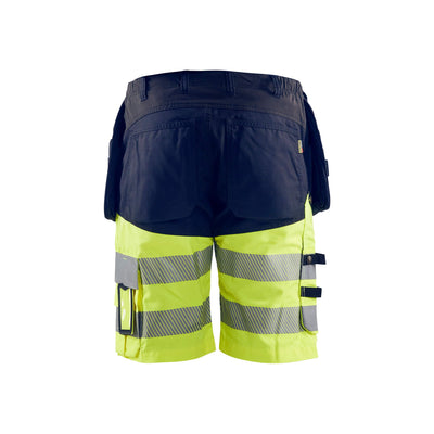 Blaklader 15961811 Hi-Vis Shorts 4-Way-Stretch Navy Blue/Hi-Vis Yellow Rear #colour_navy-blue-yellow
