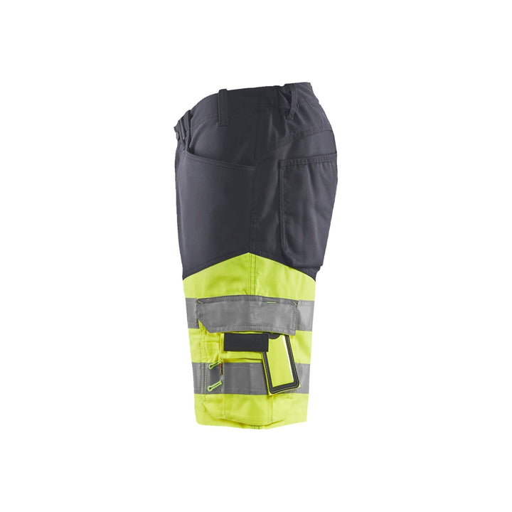 Blaklader 15411811 Hi-Vis Shorts Stretch Mid Grey/Hi-Vis Yellow Left #colour_mid-grey-hi-vis-yellow