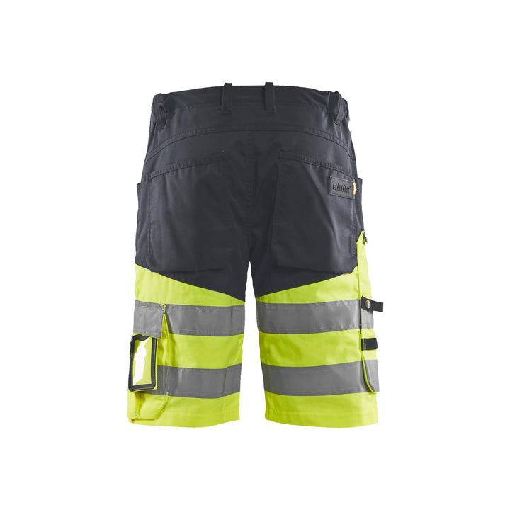 Blaklader 15411811 Hi-Vis Shorts Stretch Mid Grey/Hi-Vis Yellow Rear #colour_mid-grey-hi-vis-yellow