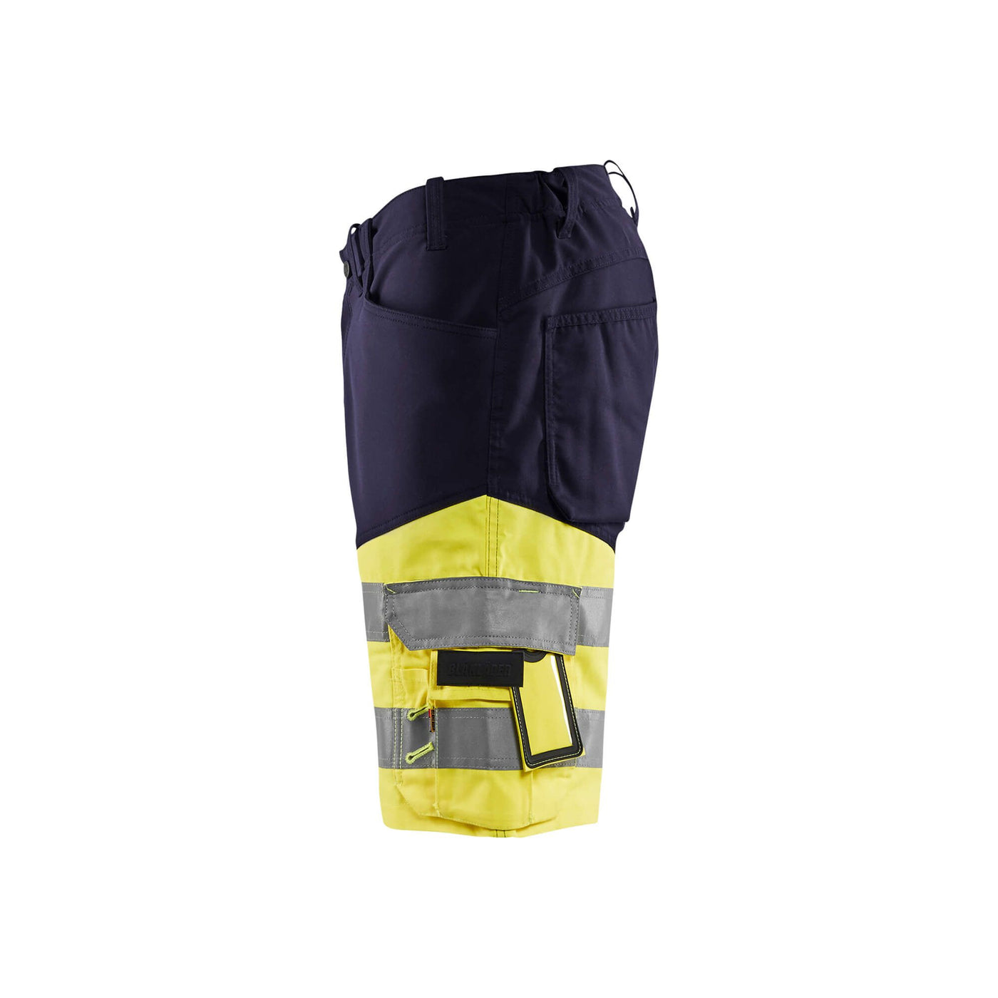 Blaklader 15411811 Hi-Vis Shorts Stretch Navy Blue/Hi-Vis Yellow Left #colour_navy-blue-yellow