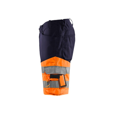 Blaklader 15411811 Hi-Vis Shorts Stretch Navy Blue/Orange Left #colour_navy-blue-orange