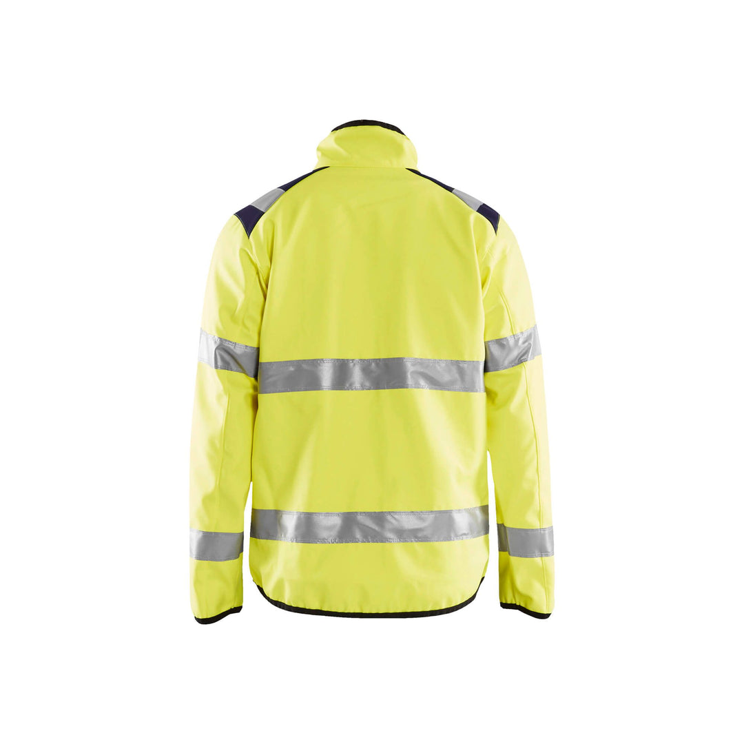 Blaklader 48772516 Hi-Vis Soft-Shell Jacket Yellow/Navy Blue Rear #colour_yellow-navy-blue