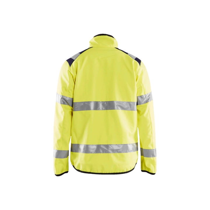 Blaklader 48772516 Hi-Vis Soft-Shell Jacket Yellow/Navy Blue Rear #colour_yellow-navy-blue