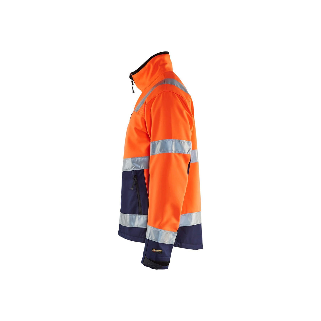 Blaklader 49002517 Hi-Vis Softshell Jacket Orange/Navy Blue Left #colour_orange-navy-blue