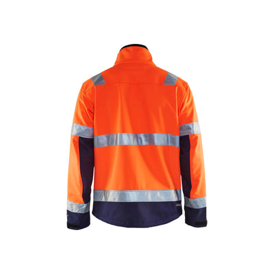 Blaklader 49002517 Hi-Vis Softshell Jacket Orange/Navy Blue Rear #colour_orange-navy-blue