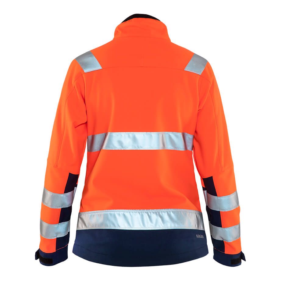 Blaklader 49022517 Hi-Vis Softshell Jacket Orange/Navy Blue Rear #colour_orange-navy-blue