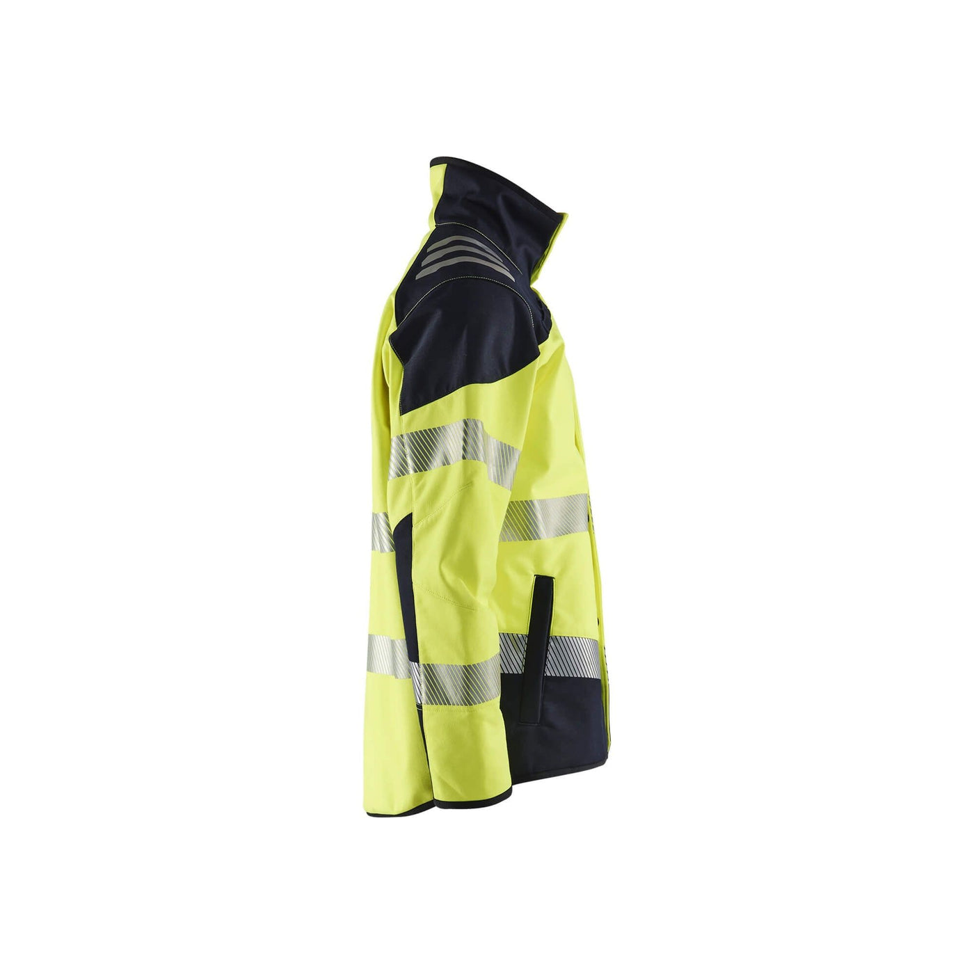 Blaklader 49481560 Hi-Vis Softshell Jacket Waterproof Yellow/Navy Blue Right #colour_yellow-navy-blue