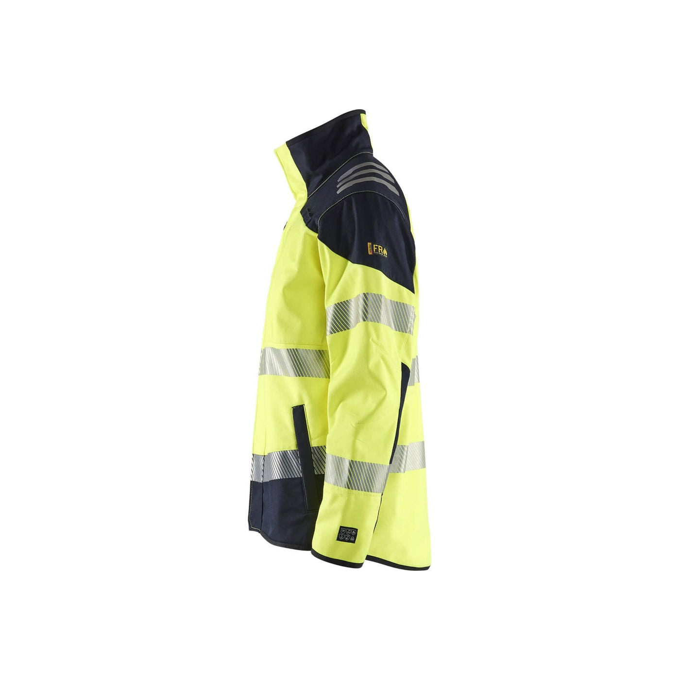 Blaklader 49481560 Hi-Vis Softshell Jacket Waterproof Yellow/Navy Blue Left #colour_yellow-navy-blue