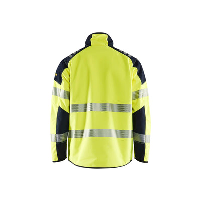 Blaklader 49481560 Hi-Vis Softshell Jacket Waterproof Yellow/Navy Blue Rear #colour_yellow-navy-blue