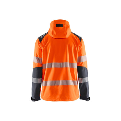 Blaklader 44912513 Hi-Vis Softshell Jacket Waterproof Breathable Hi-Vis Orange/Mid Grey Rear #colour_hi-vis-orange-mid-grey