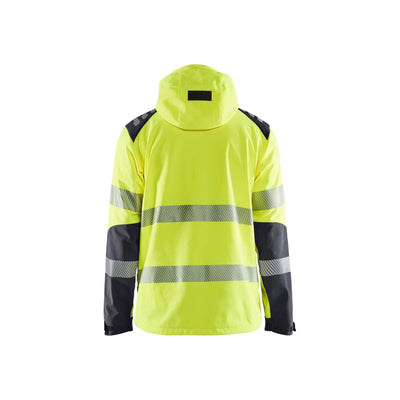 Blaklader 44912513 Hi-Vis Softshell Jacket Waterproof Breathable Hi-Vis Yellow/Mid Grey Rear #colour_hi-vis-yellow-mid-grey