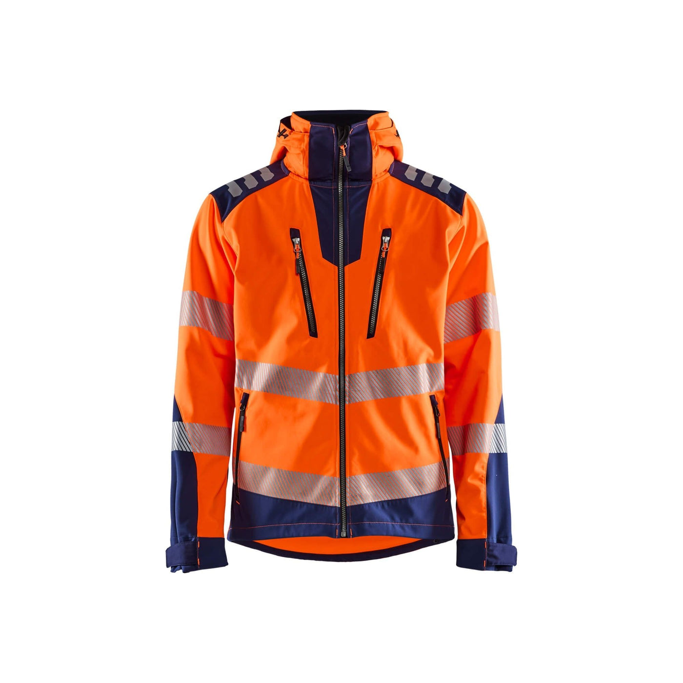 Blaklader 44912513 Hi-Vis Softshell Jacket Waterproof Breathable Orange/Navy Blue Main #colour_orange-navy-blue