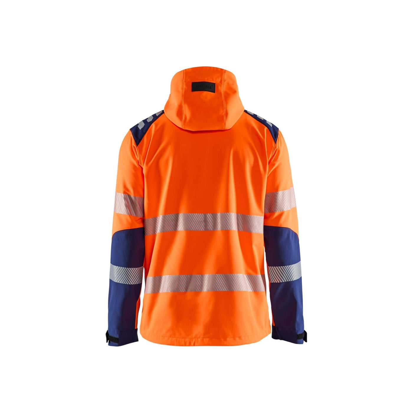 Blaklader 44912513 Hi-Vis Softshell Jacket Waterproof Breathable Orange/Navy Blue Rear #colour_orange-navy-blue