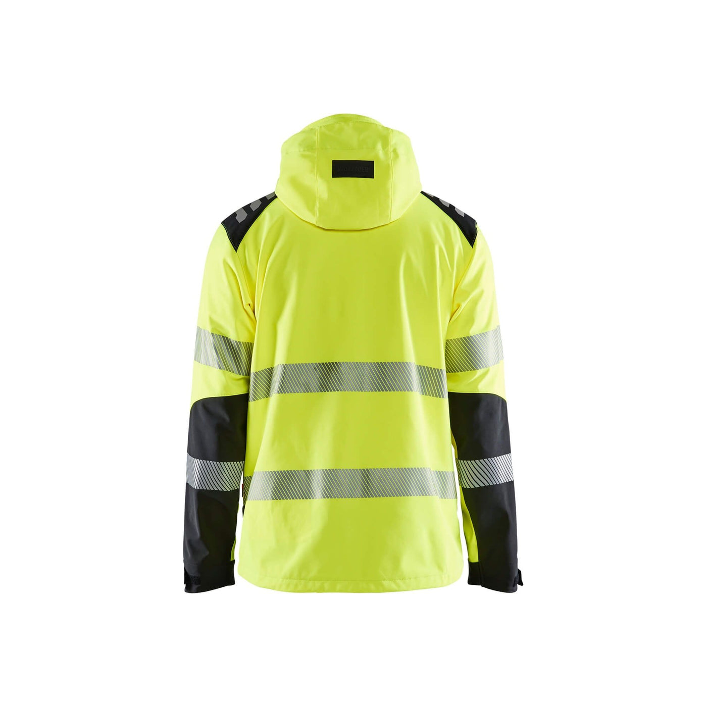Blaklader 44912513 Hi-Vis Softshell Jacket Waterproof Breathable Yellow/Black Rear #colour_yellow-black