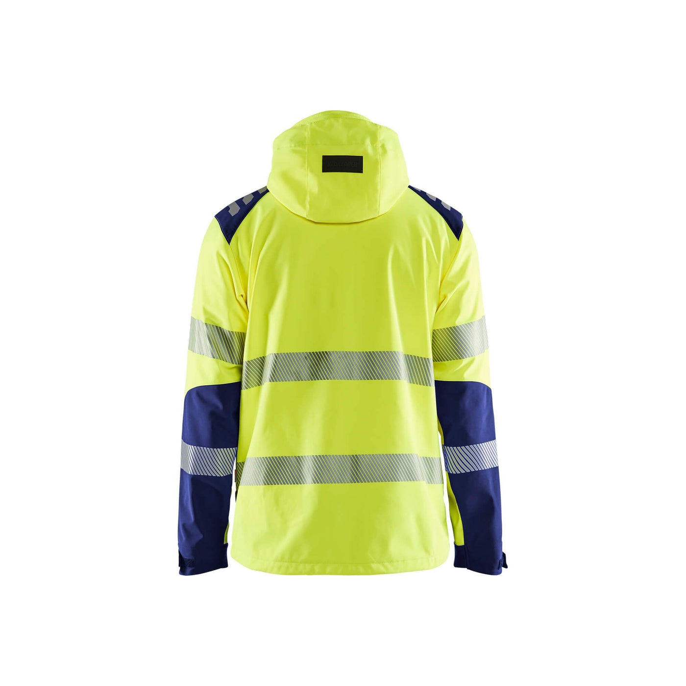 Blaklader 44912513 Hi-Vis Softshell Jacket Waterproof Breathable Yellow/Navy Blue Rear #colour_yellow-navy-blue