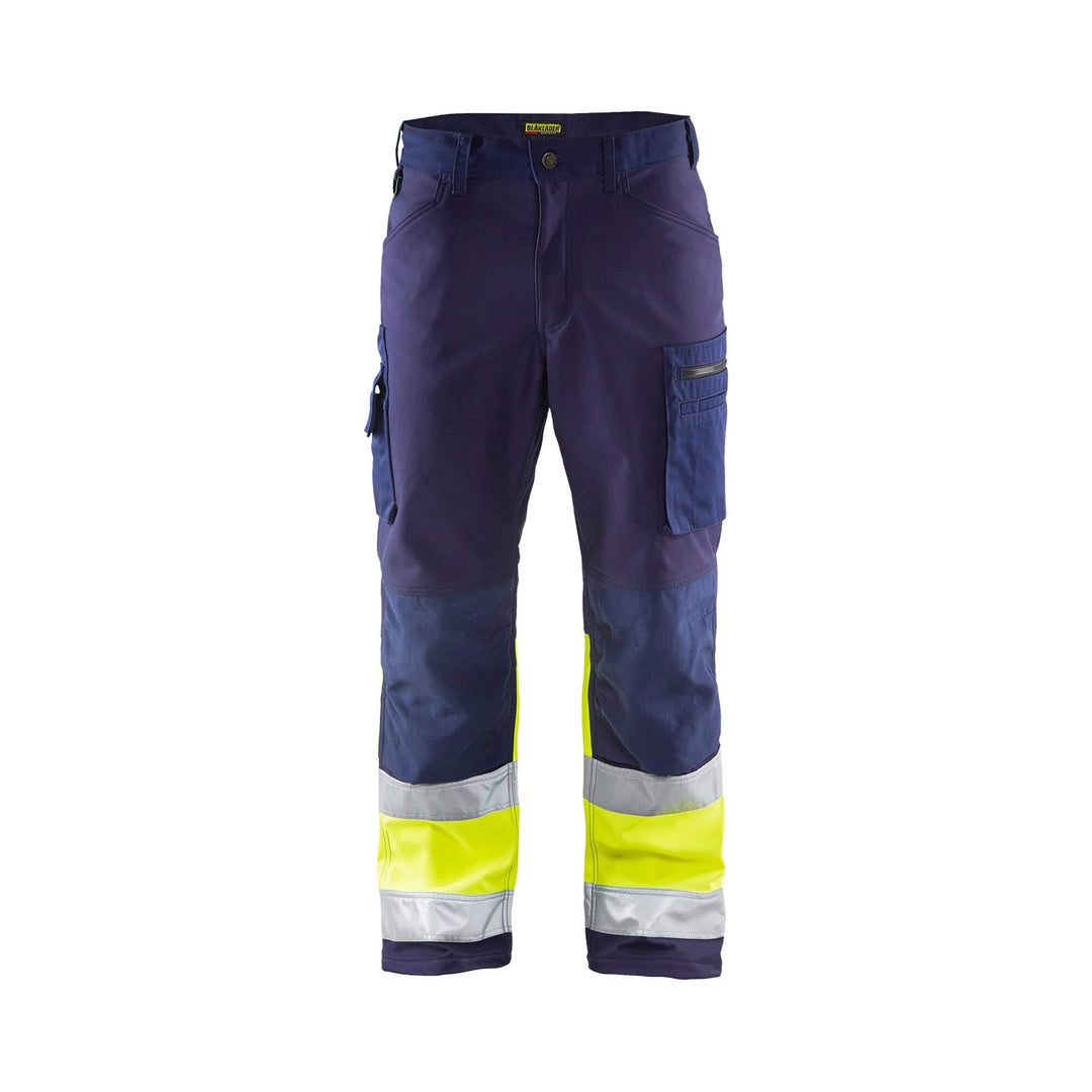 Blaklader 15622517 Hi-Vis Softshell Trousers Navy Blue/Hi-Vis Yellow Main #colour_navy-blue-yellow